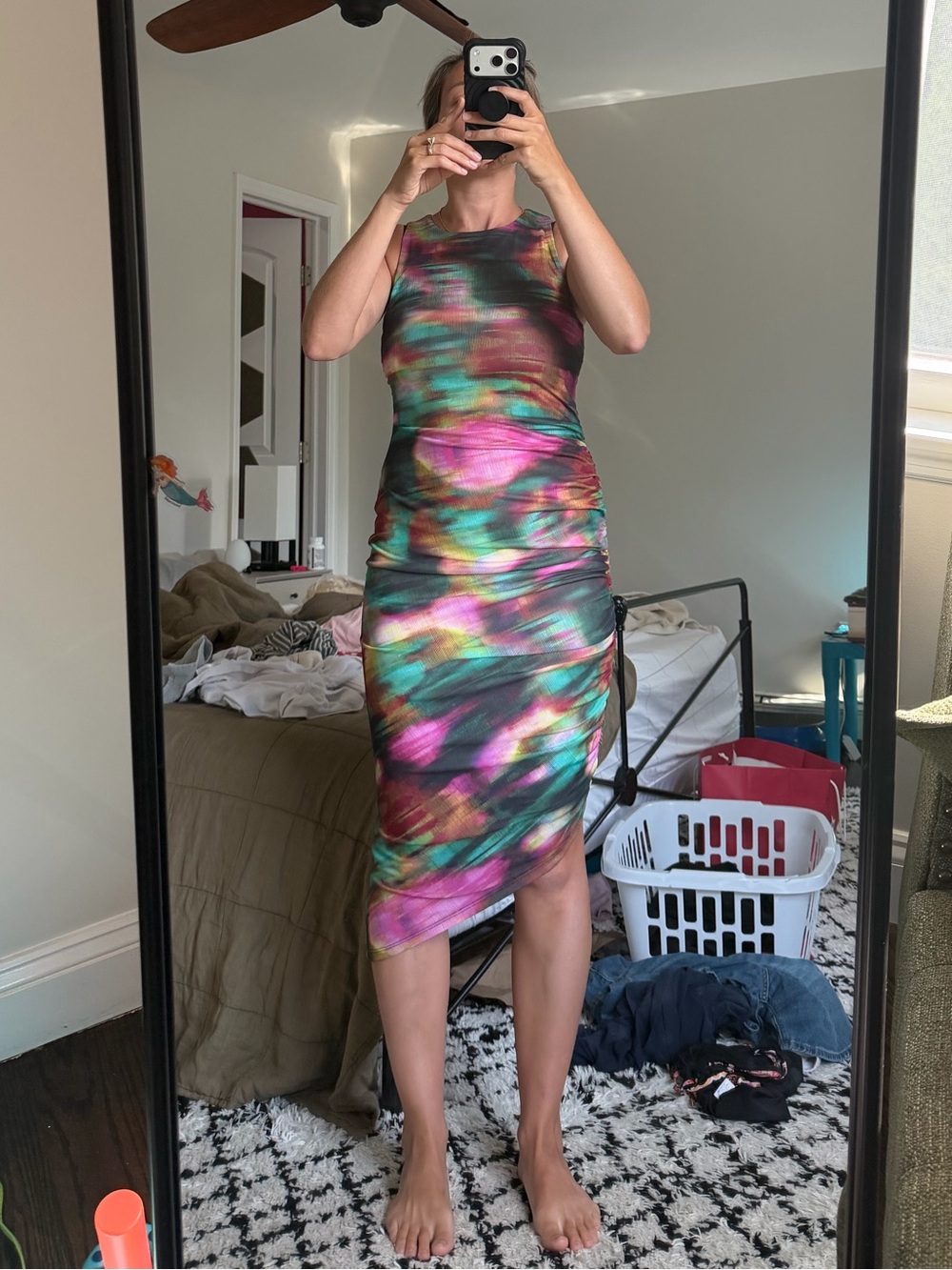 Stretchy Sleeveless Multicolor Floral Print Midi Dress
